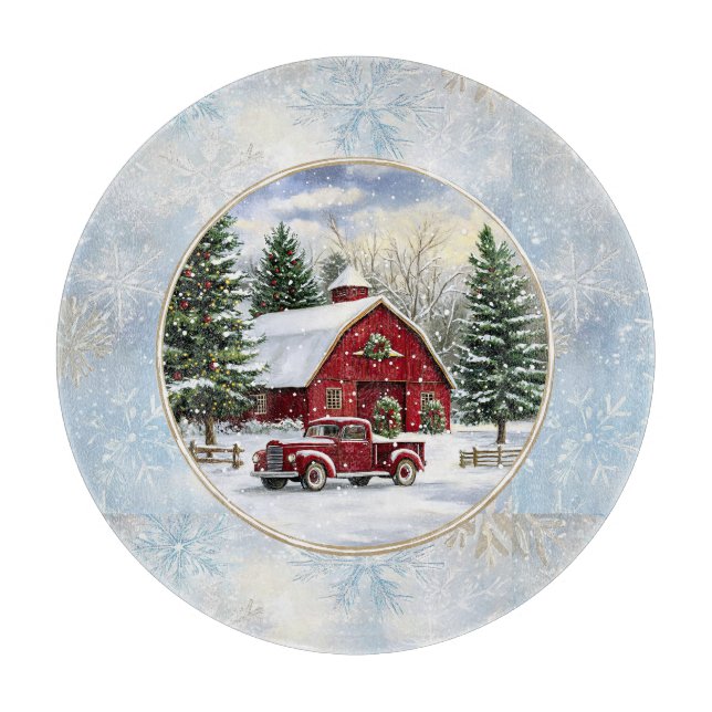 Christmas winter farm cutting board (Front)