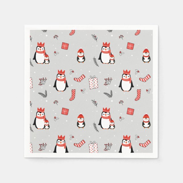 Christmas Winter Festive Family Penguin Party Napkin (Front)