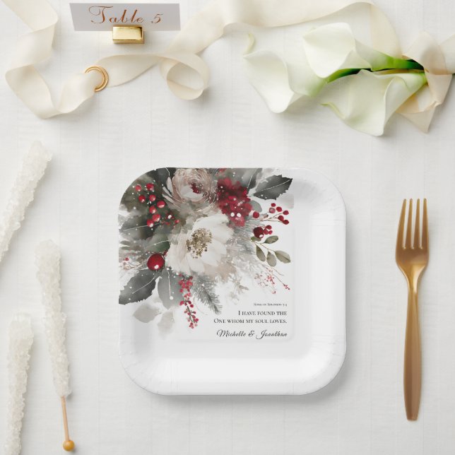 Christmas Winter Floral Bible Christian Wedding Paper Plate (Wedding)