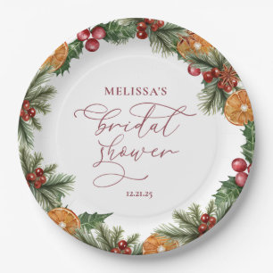 Christmas Winter Floral Bridal Shower Paper Plate