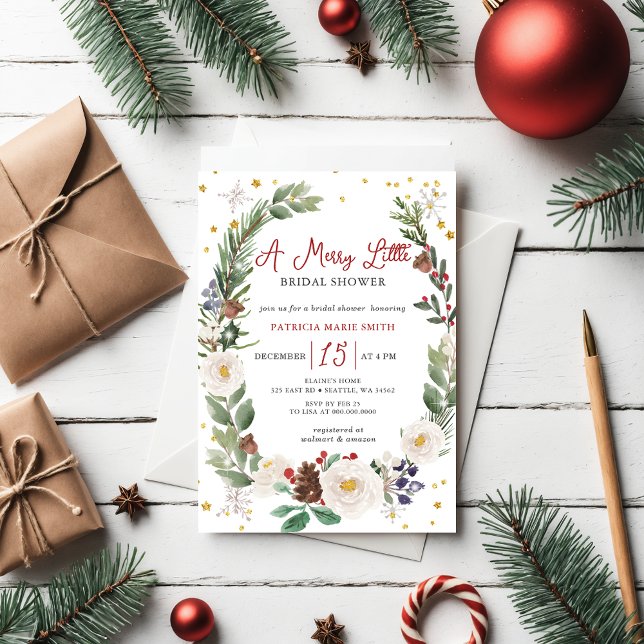 Christmas Winter Floral Merry Little Bridal Shower Invitation (Christmas Winter Floral Merry Little Bridal Shower Invitation)