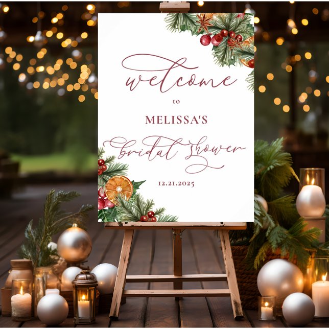 Christmas Winter Floral Merry Little Bridal Shower Poster (Creator Uploaded)