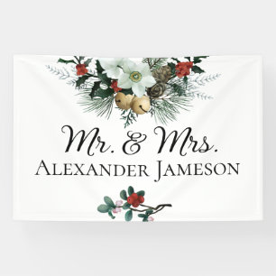 Christmas Winter Floral Mr & Mrs Wedding Banner