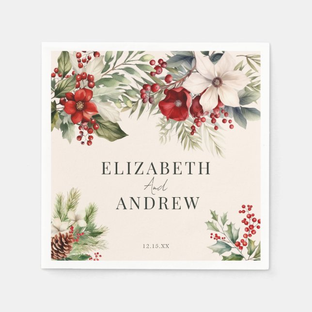 Christmas Winter Floral |  Wedding  Napkin (Front)