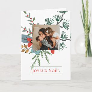 Christmas Winter Flowers Joyeux Noël Holiday Photo Card