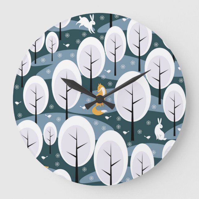 Christmas Winter Forest: Animals Seamless Pattern Large Clock (Front)
