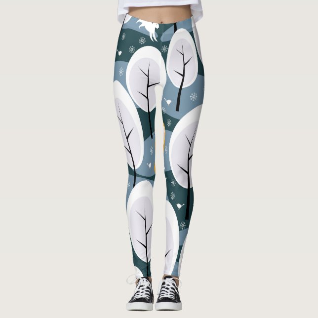 Christmas Winter Forest: Animals Seamless Pattern Leggings (Front)