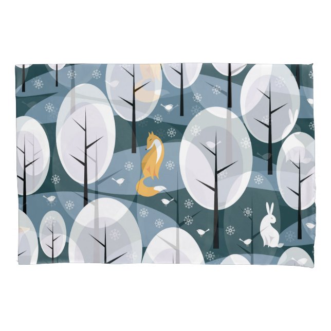 Christmas Winter Forest: Animals Seamless Pattern Pillowcase (Front)