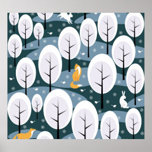 Christmas Winter Forest: Animals Seamless Pattern Poster