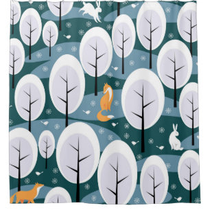 Christmas Winter Forest: Animals Seamless Pattern Shower Curtain