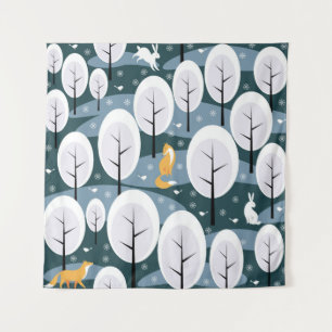 Christmas Winter Forest: Animals Seamless Pattern Tapestry
