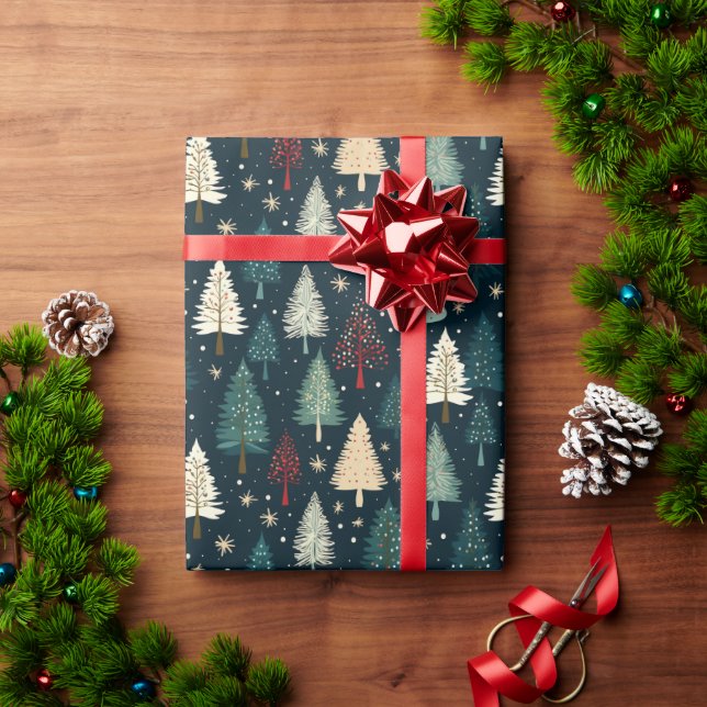 Christmas Winter Forest Dark Pattern Presents  Wrapping Paper (Holiday Gift)