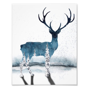Christmas Winter Forest Deer Poster