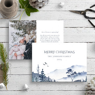 Christmas Winter Forest Landscape Blue Photo Holiday Card