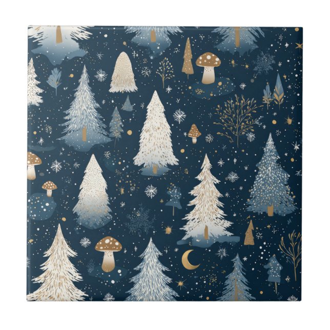 Christmas Winter Forest Pine Tree Pattern Ceramic Tile (Front)