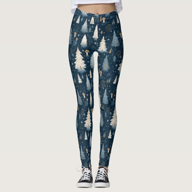 Christmas Winter Forest Pine Tree Pattern Leggings (Front)