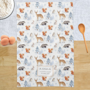 Christmas Winter Forest Wildlife Snow Scene Custom Tea Towel