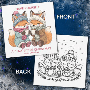 Christmas Winter Foxes Drinking Cocoa Color Me Holiday Card