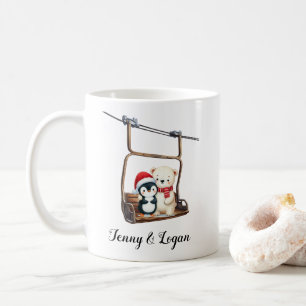 Christmas Winter Gift Ski Lift Bear Penguin Black Coffee Mug