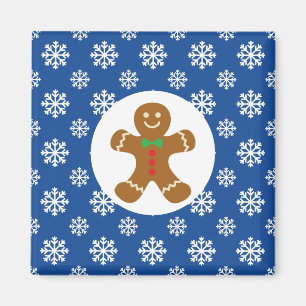 Christmas / Winter Gingerbread Man Snowflakes Blue Magnet