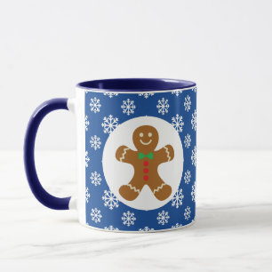 Christmas / Winter Gingerbread Man Snowflakes Blue Mug