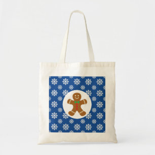 Christmas / Winter Gingerbread Man Snowflakes Blue Tote Bag