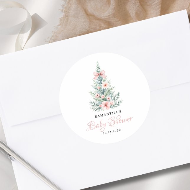 Christmas Winter Girl Baby Shower Classic Round Sticker (Creator Uploaded)