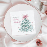 Christmas Winter Girl Baby Shower Napkin<br><div class="desc">Celebrate the arrival of your little girl with this charming winter-themed baby shower Napkins. Featuring a teal Christmas tree adorned with a delicate blush pink bow and surrounded by pastel snowflakes, this elegant design blends festive charm with a soft, coquette touch. Perfect for creating a memorable winter baby shower with...</div>