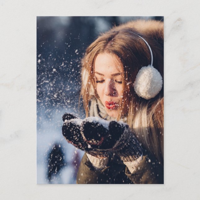 Christmas Winter Girl blowing snow in Her Hand Postcard (Front)