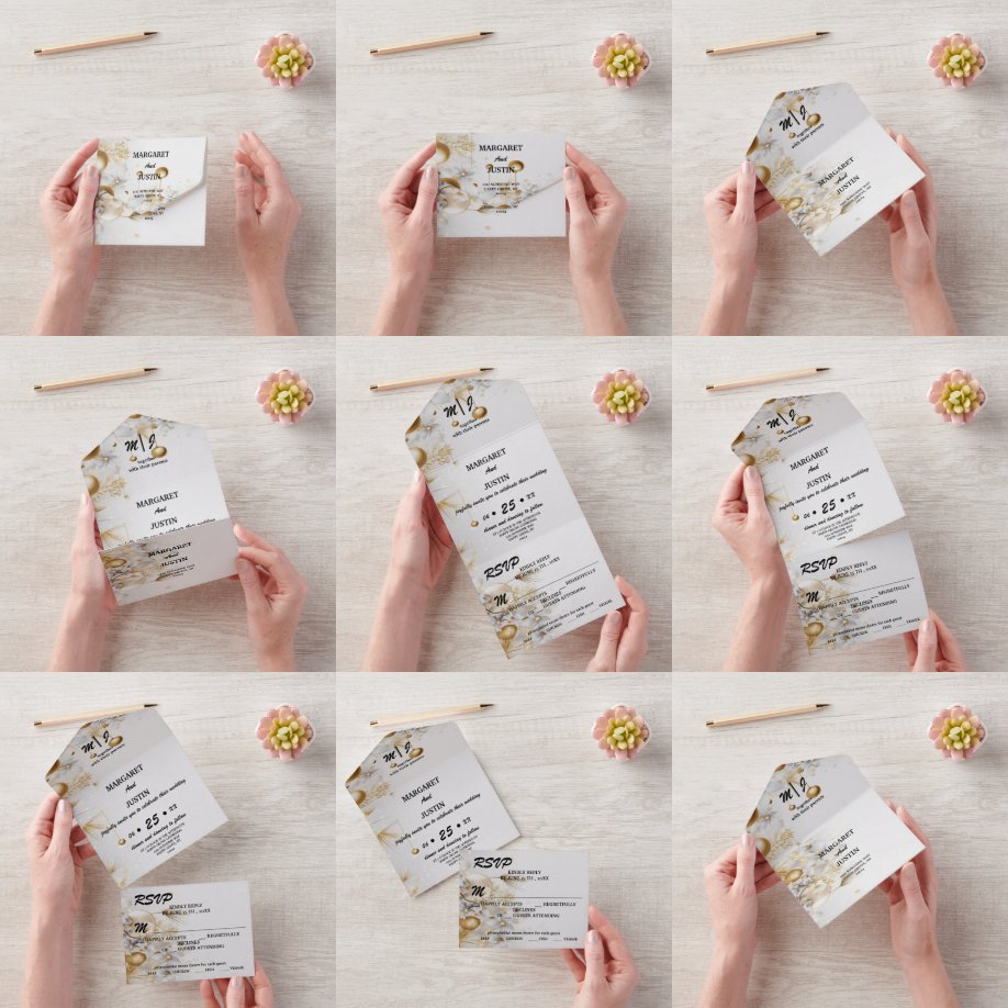 Christmas Winter Golden Ornament Vintage Wedding All In One Invitation