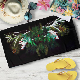 Christmas Winter Green Man Beach Towel