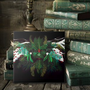Christmas Winter Green Man  Ceramic Tile