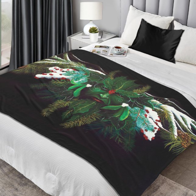 Christmas Winter Green Man Fleece Blanket (Creator Uploaded)