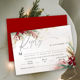 Christmas Winter Green Red Bow Meal Wedding RSVP