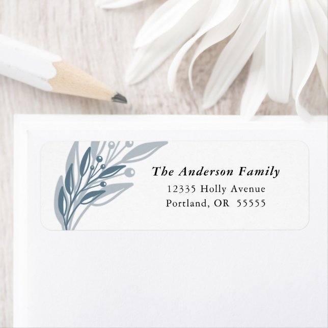 Christmas Winter Greenery Blue Return Address Label (Insitu)