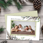 Christmas Winter Greenery Photo Holiday Card<br><div class="desc">This elegant Christmas card offers space for a horizontal photo and is accented with classy watercolor winter greenery. The greeting reads "Merry Christmas".</div>