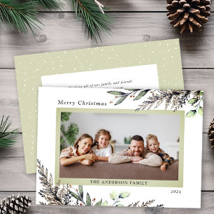 Christmas Winter Greenery Photo Message Holiday Card