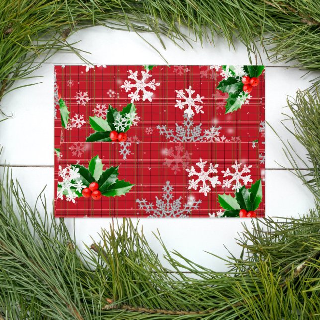 Christmas Winter Greenery Snowflakes On Red Plaid Envelope (Creator Uploaded)