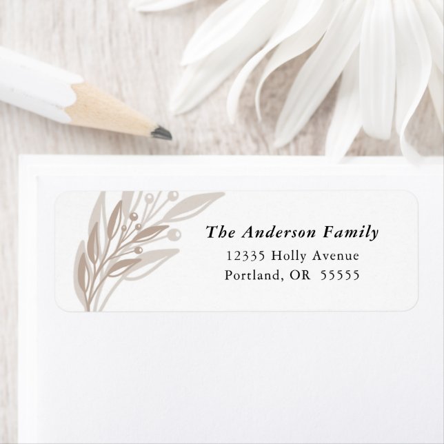 Christmas Winter Greenery Tan Return Address Label (Insitu)