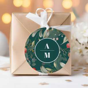 Christmas Winter Greenery Wedding Classic Round Sticker
