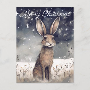 Christmas Winter Hare Holiday Postcard