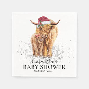 Christmas Winter Highland Cow Calf Baby Shower    Napkin