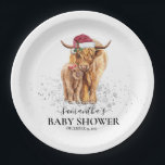 Christmas Winter Highland Cow Calf Baby Shower    Paper Plate<br><div class="desc">This design may be personalised in the area provided by changing the photo and/or text. Or it can be customised by clicking Personalise this Template and then choosing the click to customise further option and delete or change the colour of the background, add text, change the text colour or style,...</div>