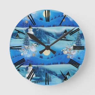Christmas Winter Holiday Celebration Round Clock