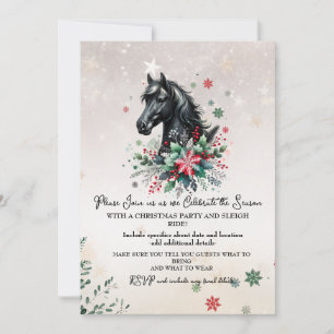Christmas  Winter Horse With Flowers Invitation