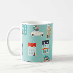 Christmas Winter Houses Red Car Coffee Mug