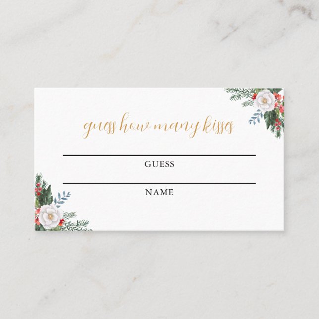 Christmas Winter How Many Kisses Bridal Shower Place Card (Front)