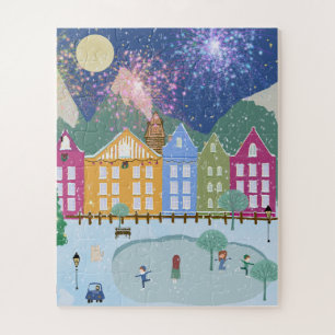 Christmas Winter Ice skating skaters Jigsaw Puzzle
