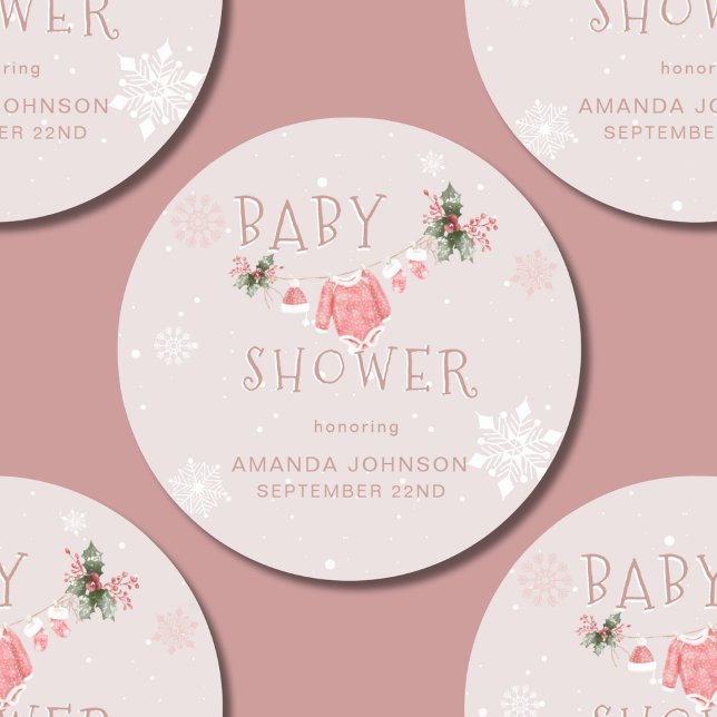 Christmas Winter It's Cold Outside Baby Shower Classic Round Sticker (Creator Uploaded)