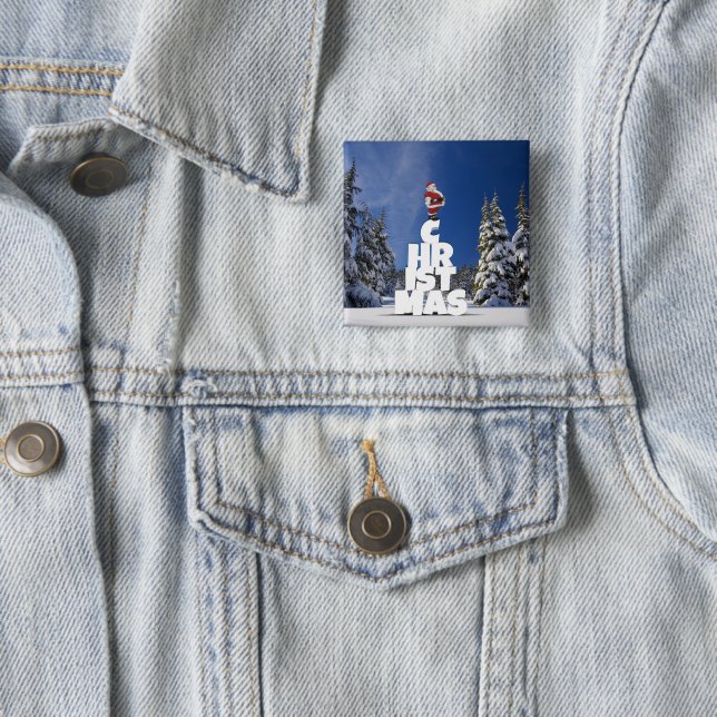 Christmas winter landscape 15 cm square badge (In Situ)